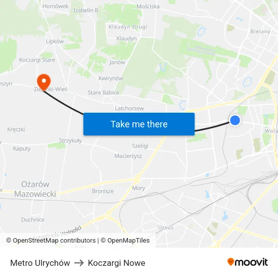 Metro Ulrychów to Koczargi Nowe map