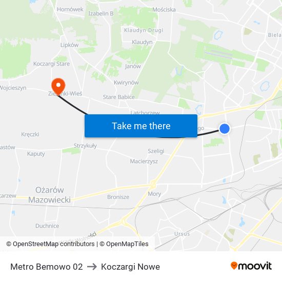 Metro Bemowo 02 to Koczargi Nowe map