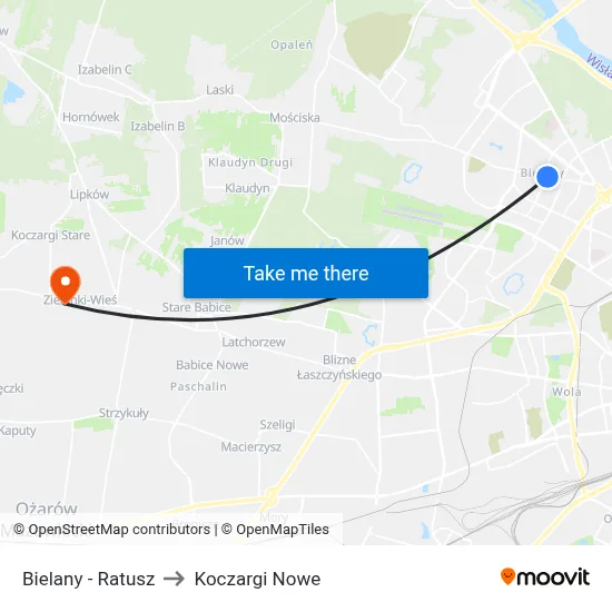 Bielany - Ratusz to Koczargi Nowe map