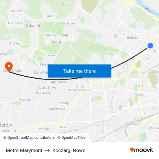 Metro Marymont to Koczargi Nowe map