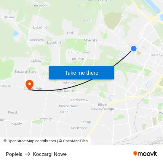 Popiela to Koczargi Nowe map