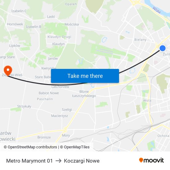 Metro Marymont to Koczargi Nowe map