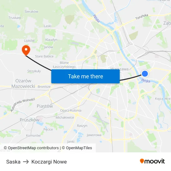 Saska to Koczargi Nowe map