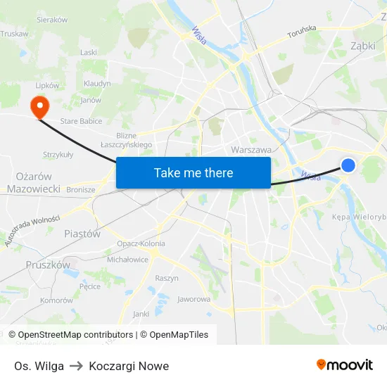 Os. Wilga to Koczargi Nowe map
