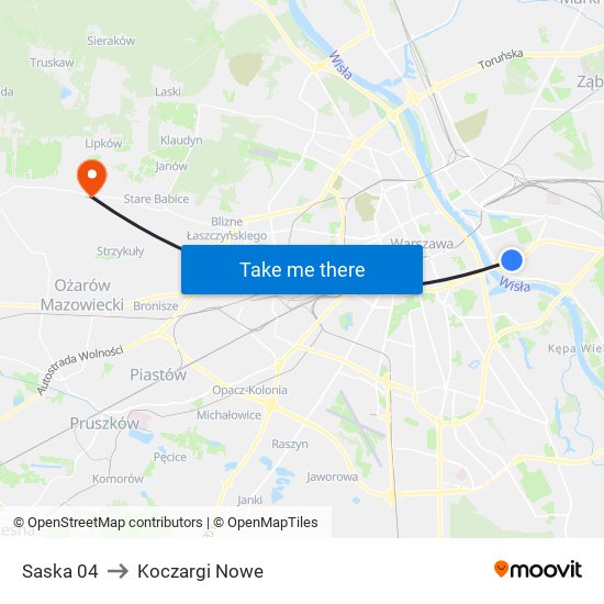 Saska to Koczargi Nowe map