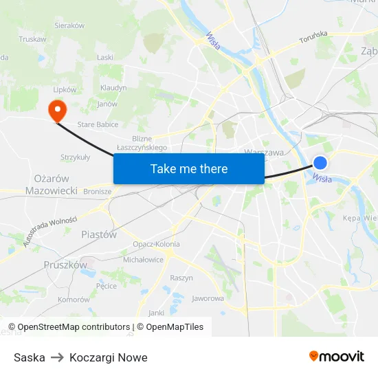 Saska to Koczargi Nowe map