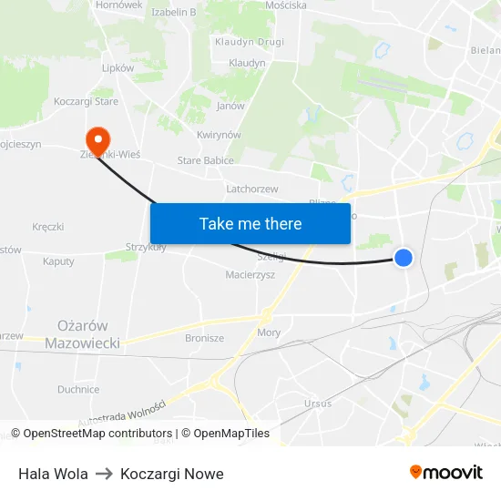 Hala Wola to Koczargi Nowe map