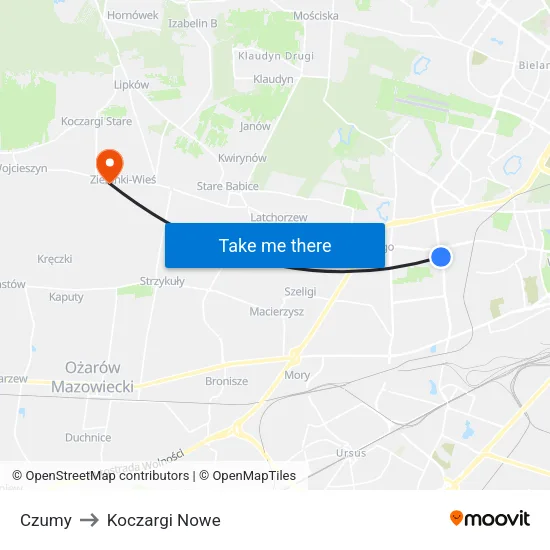 Czumy to Koczargi Nowe map