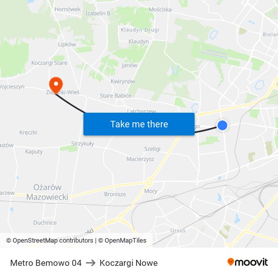 Metro Bemowo 04 to Koczargi Nowe map