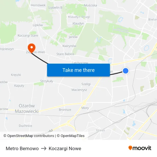 Metro Bemowo to Koczargi Nowe map