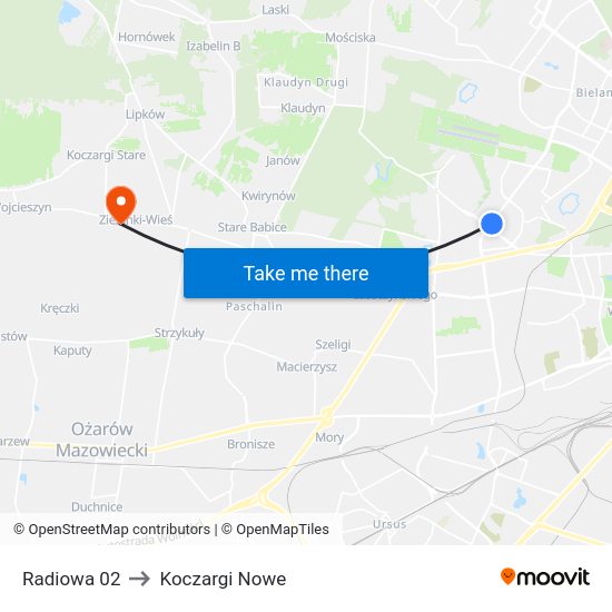 Radiowa to Koczargi Nowe map