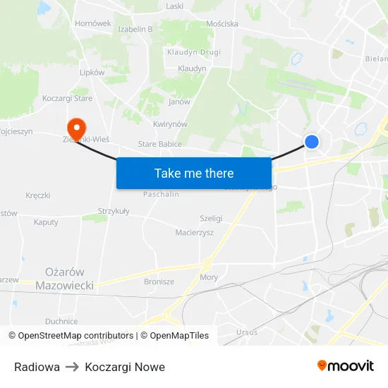 Radiowa to Koczargi Nowe map