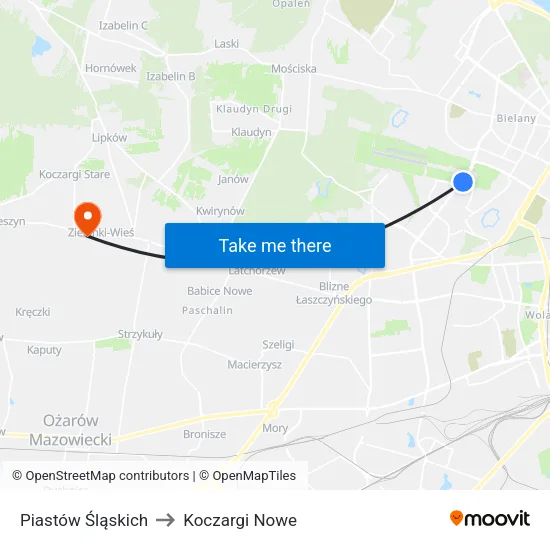 Piastów Śląskich to Koczargi Nowe map