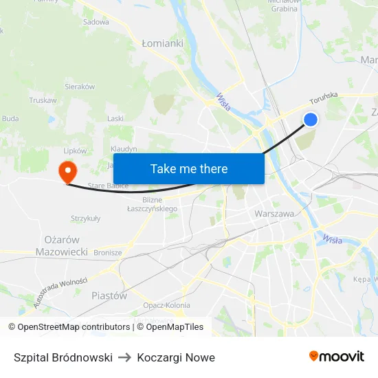 Szpital Bródnowski to Koczargi Nowe map
