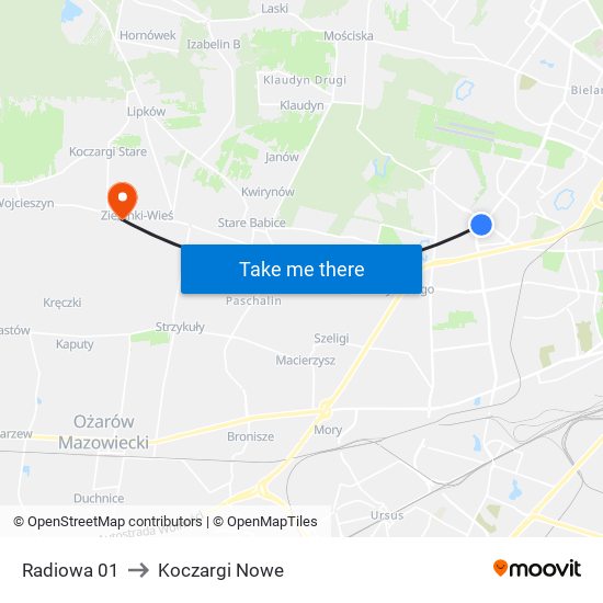 Radiowa to Koczargi Nowe map