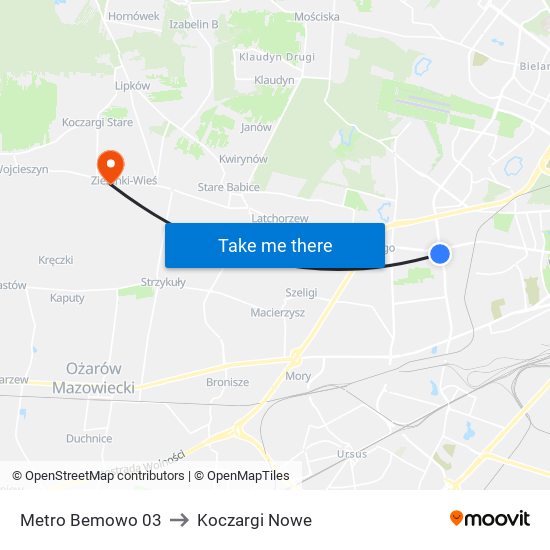 Metro Bemowo 03 to Koczargi Nowe map