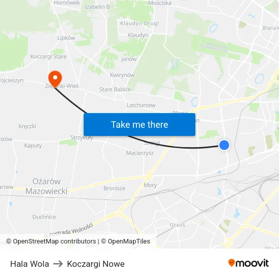 Hala Wola to Koczargi Nowe map