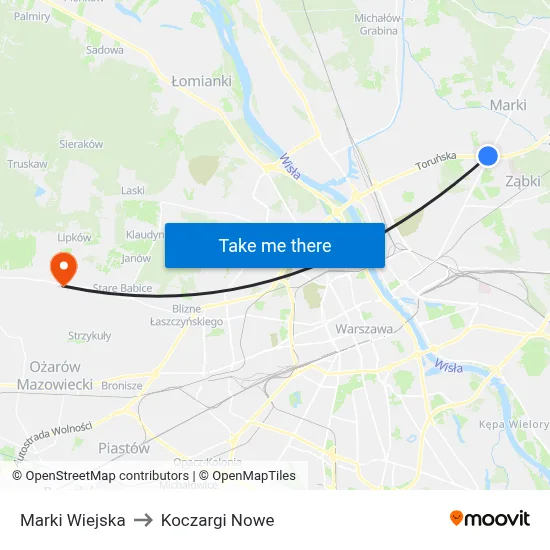 Marki Wiejska to Koczargi Nowe map