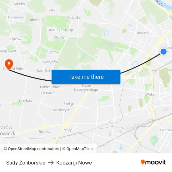 Sady Żoliborskie to Koczargi Nowe map