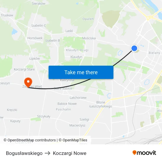 Bogusławskiego to Koczargi Nowe map