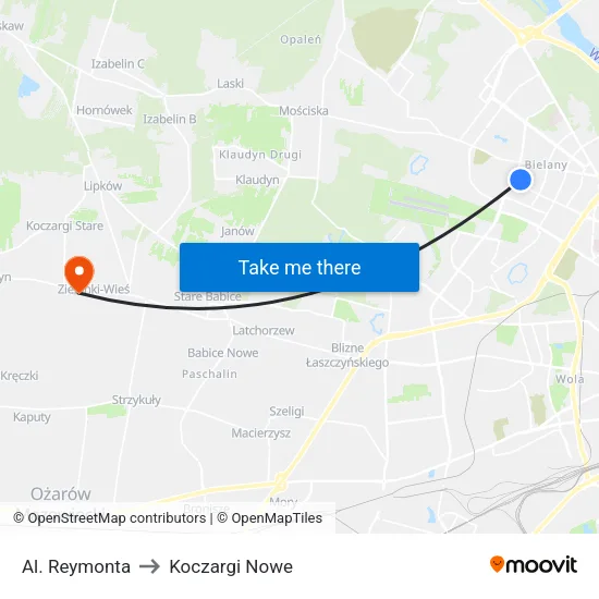 Al. Reymonta to Koczargi Nowe map