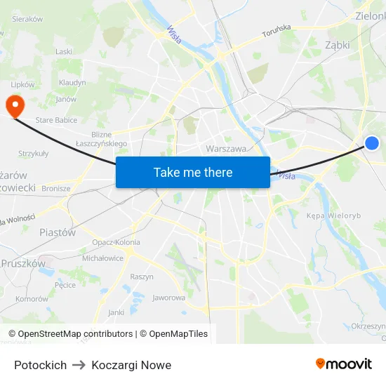 Potockich to Koczargi Nowe map