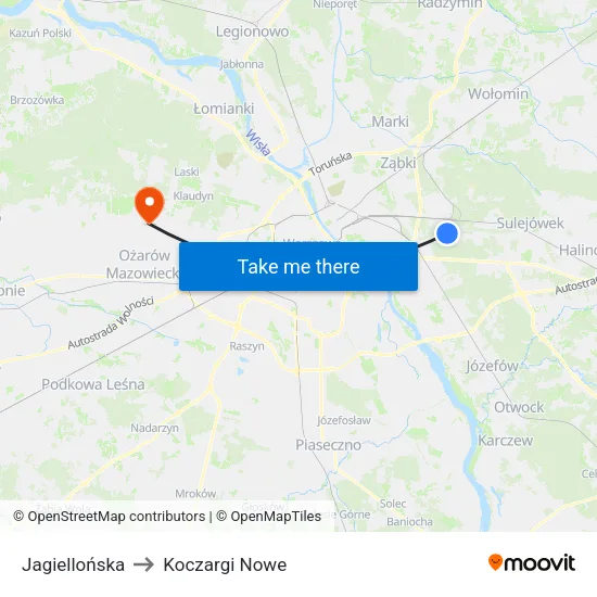 Jagiellońska to Koczargi Nowe map