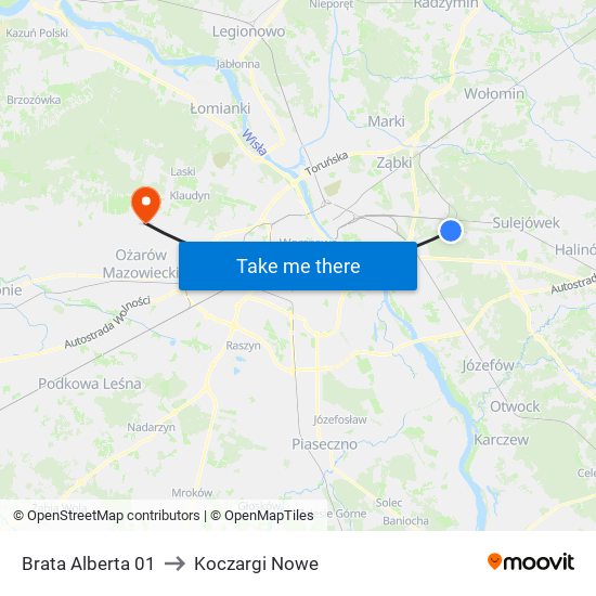 Brata Alberta to Koczargi Nowe map