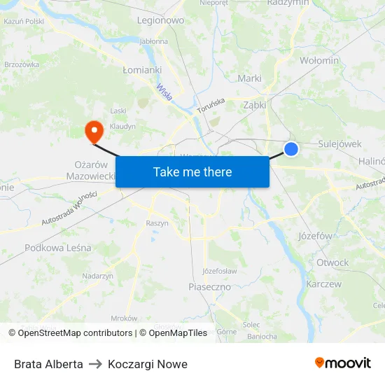 Brata Alberta to Koczargi Nowe map