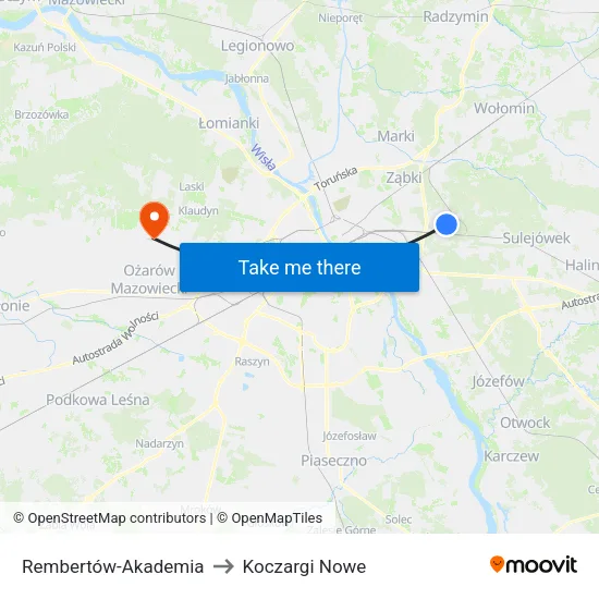 Rembertów - Akademia to Koczargi Nowe map