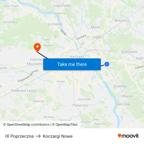IX Poprzeczna to Koczargi Nowe map