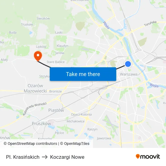 Pl. Krasińskich to Koczargi Nowe map