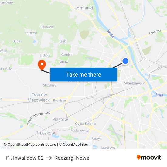 Pl. Inwalidów to Koczargi Nowe map