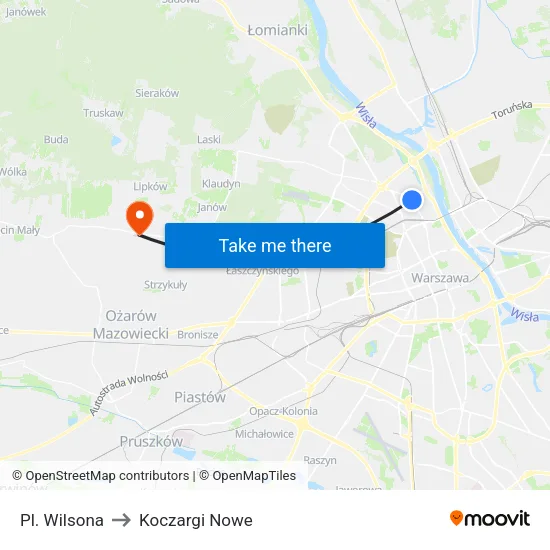 Pl. Wilsona to Koczargi Nowe map