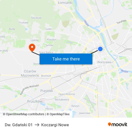 Dw. Gdański 01 to Koczargi Nowe map