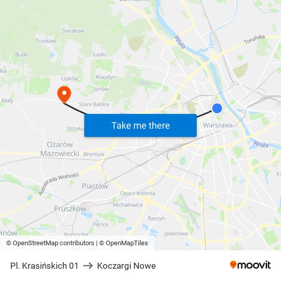 Pl. Krasińskich 01 to Koczargi Nowe map