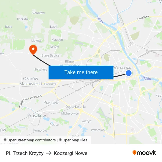 Pl. Trzech Krzyży to Koczargi Nowe map