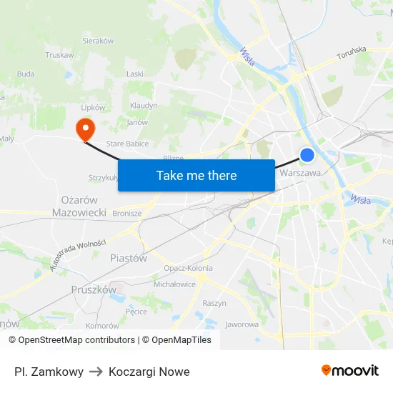 Pl. Zamkowy to Koczargi Nowe map