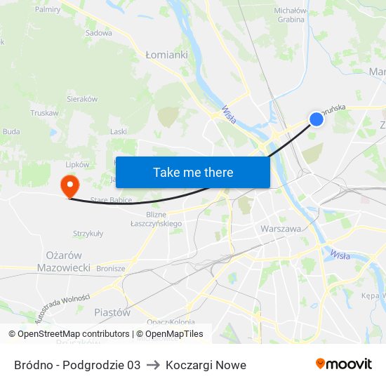 Bródno - Podgrodzie 03 to Koczargi Nowe map