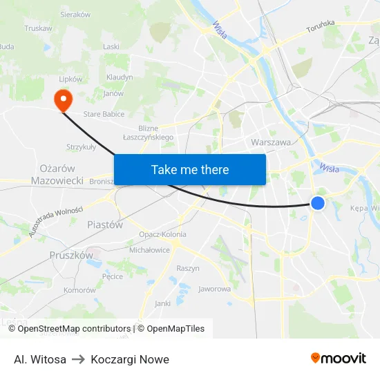 Al. Witosa to Koczargi Nowe map