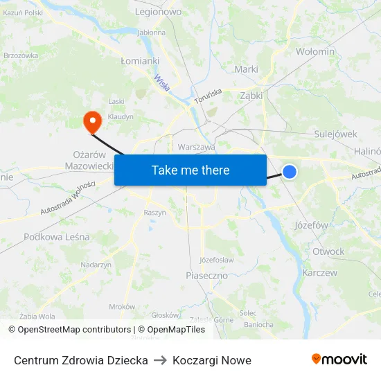 Centrum Zdrowia Dziecka to Koczargi Nowe map
