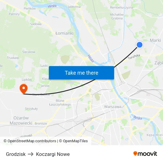 Grodzisk to Koczargi Nowe map