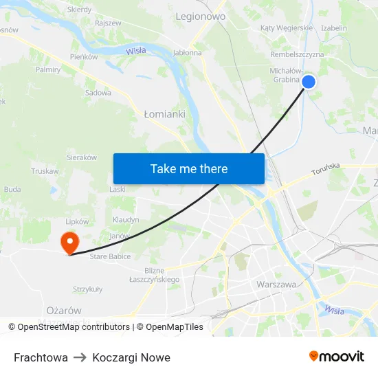 Frachtowa to Koczargi Nowe map