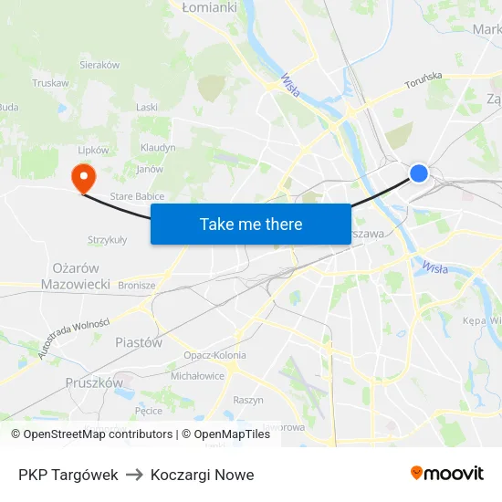 PKP Targówek to Koczargi Nowe map