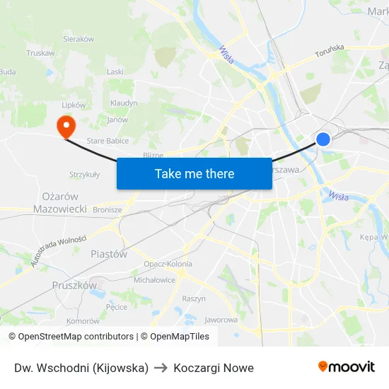 Dw. Wschodni (Kijowska) to Koczargi Nowe map