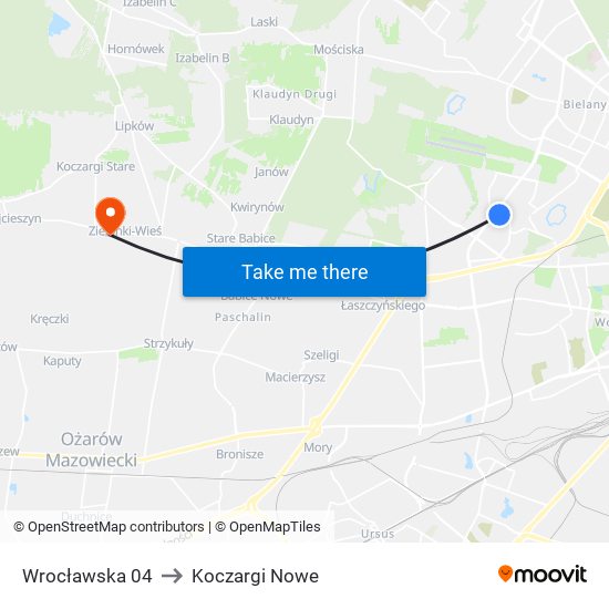 Wrocławska to Koczargi Nowe map