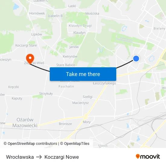 Wrocławska to Koczargi Nowe map