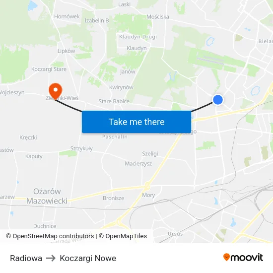 Radiowa to Koczargi Nowe map