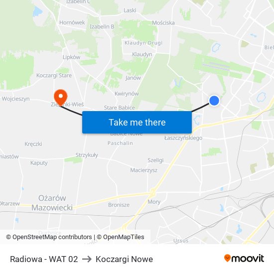 Radiowa - WAT 02 to Koczargi Nowe map