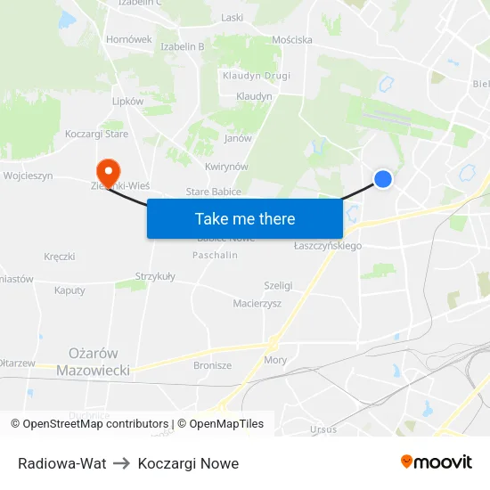 Radiowa - WAT to Koczargi Nowe map